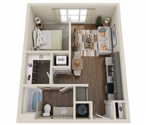 Floor plan for studio, 1 bath, 523 sqft